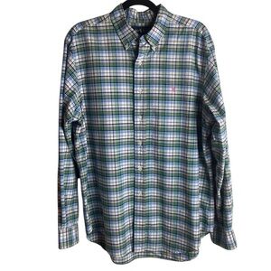 Ralph Lauren Mens Size Large Classic Fit Plaid Button Down Shirt Green Pink Blue